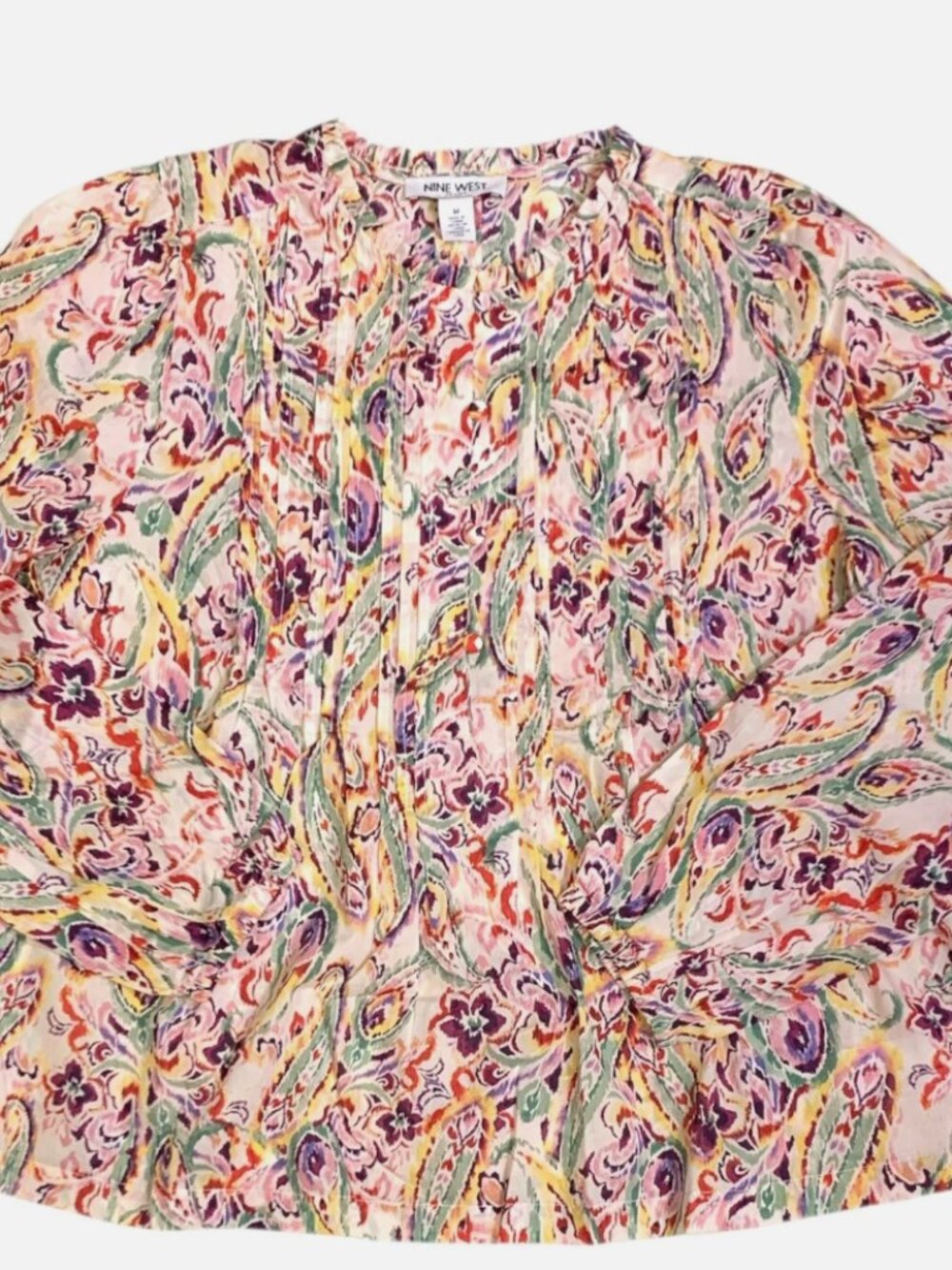 NWOT Nine West Paisley Print Pin-tucked blouse